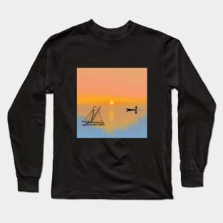 Beautiful Sunset Boat Silhouette Long Sleeve T-Shirt